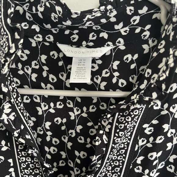 London Time Dress Sleeveless Maxi V-Neck Elastic Waist Black Floral Waist 10 - Picture 4 of 5